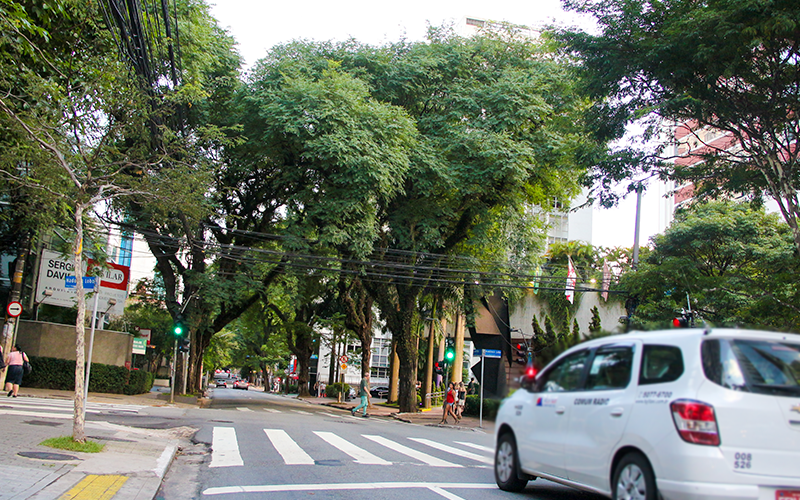 Travessia de pedestre em uma rua dos Jardins